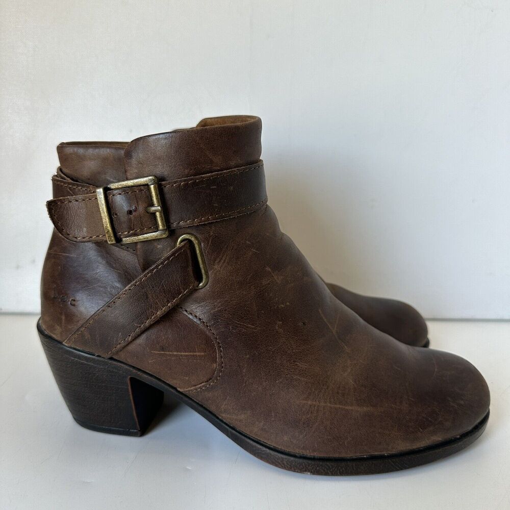 Boc Ankle Boots Brown Leather Chic Western Buckle Ankle Boots Side Zip 9 M